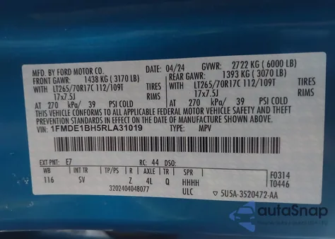 2024 Ford Bronco Black Diamond из США, поврежденный, VIN 1FMDE1BH5RLA31019